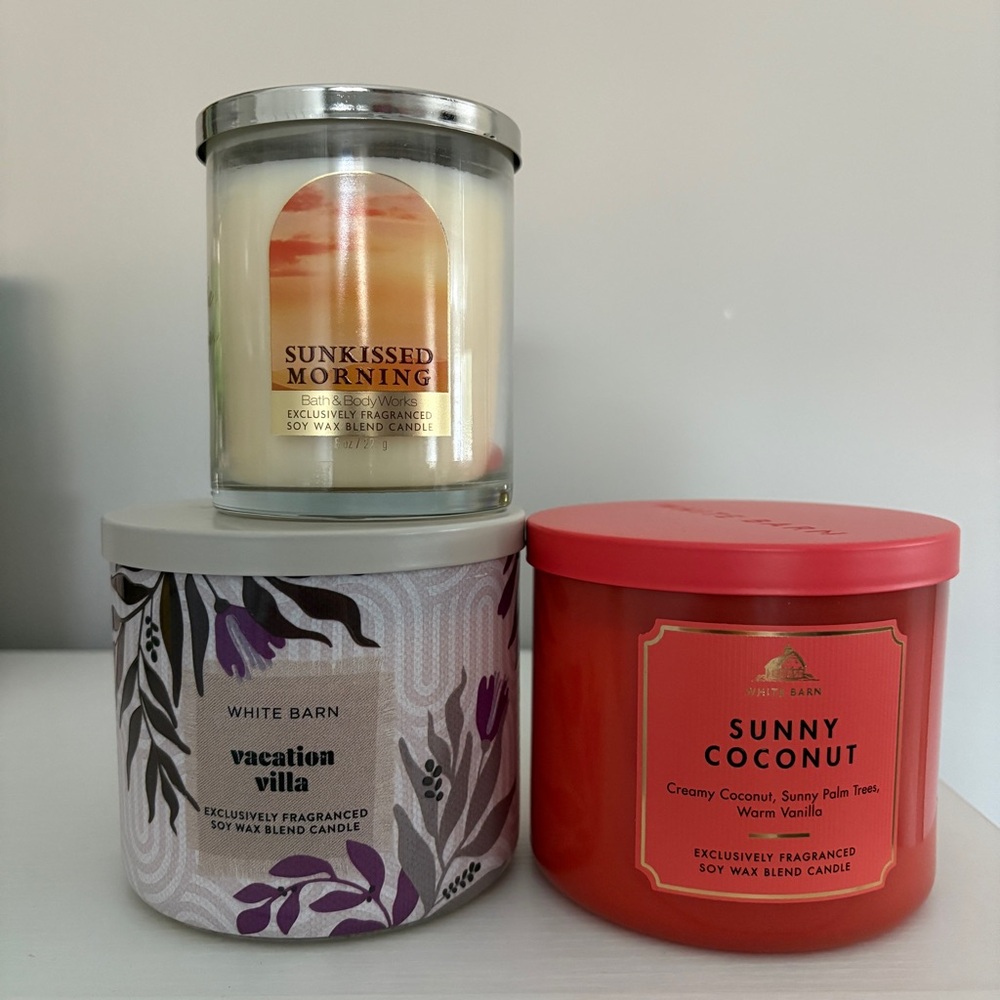 Bath & Body Works Candle Set - White, Red, Purple